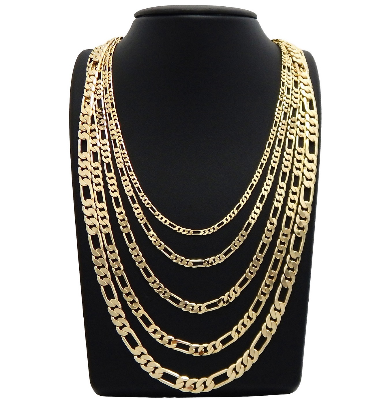 Men italian Figaro link Chain 14k Gold Plated 3mm to 7mm 18″ 20″ 24″ 30 Necklace