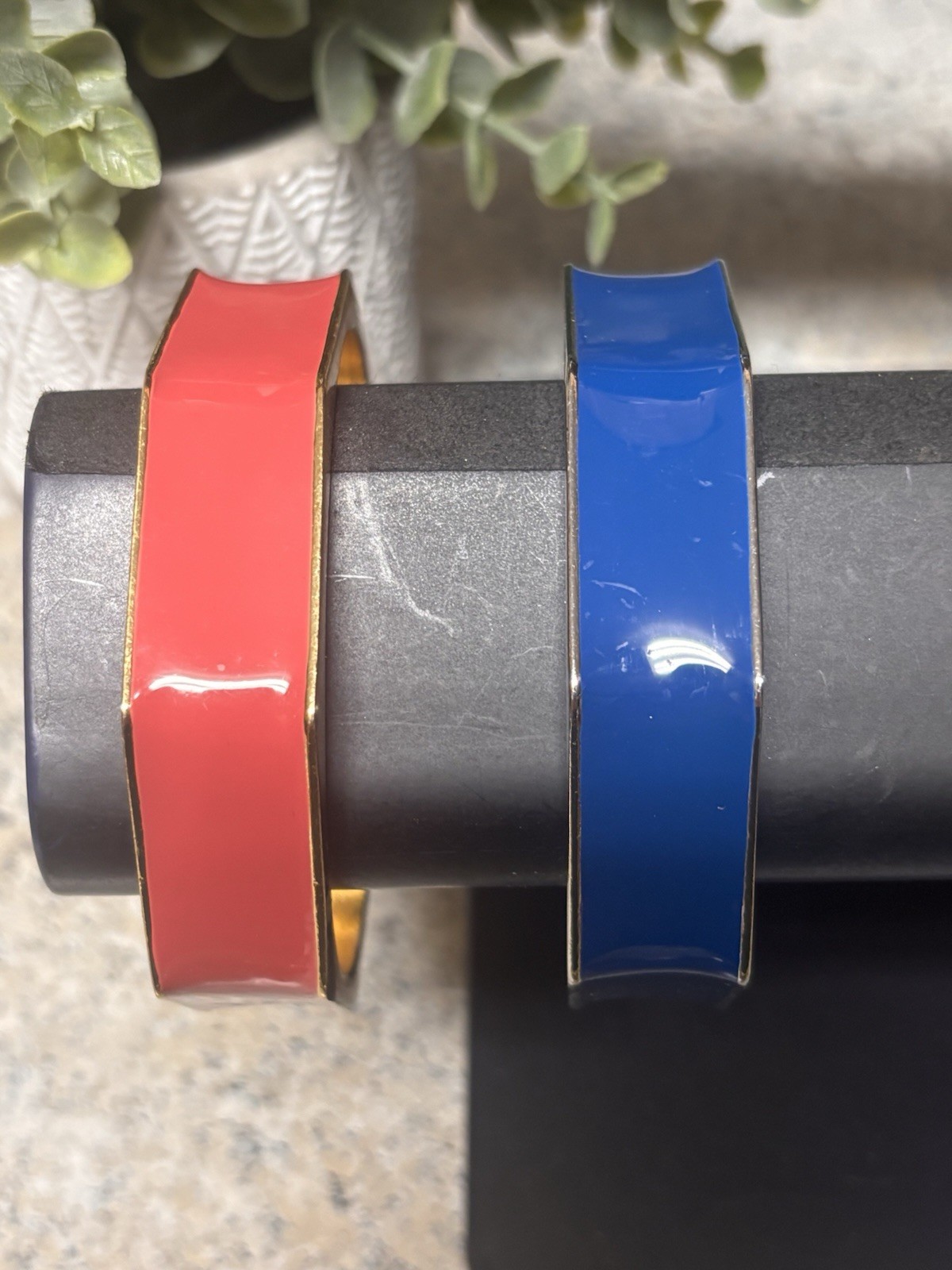 Banana Republic Octagon Enamel Bangle Bracelets Set Gold Silver Coral Pink Blue