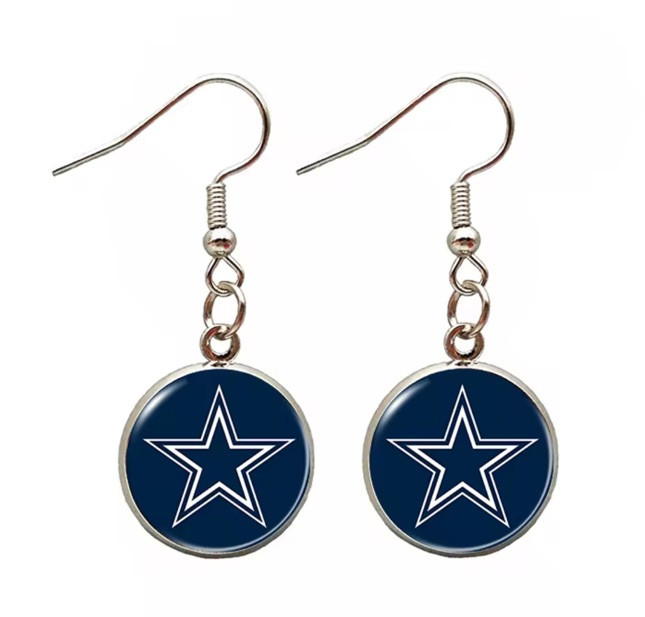 DALLAS Football Team Silver 18mm Glass Cabachon Dangle Earrings