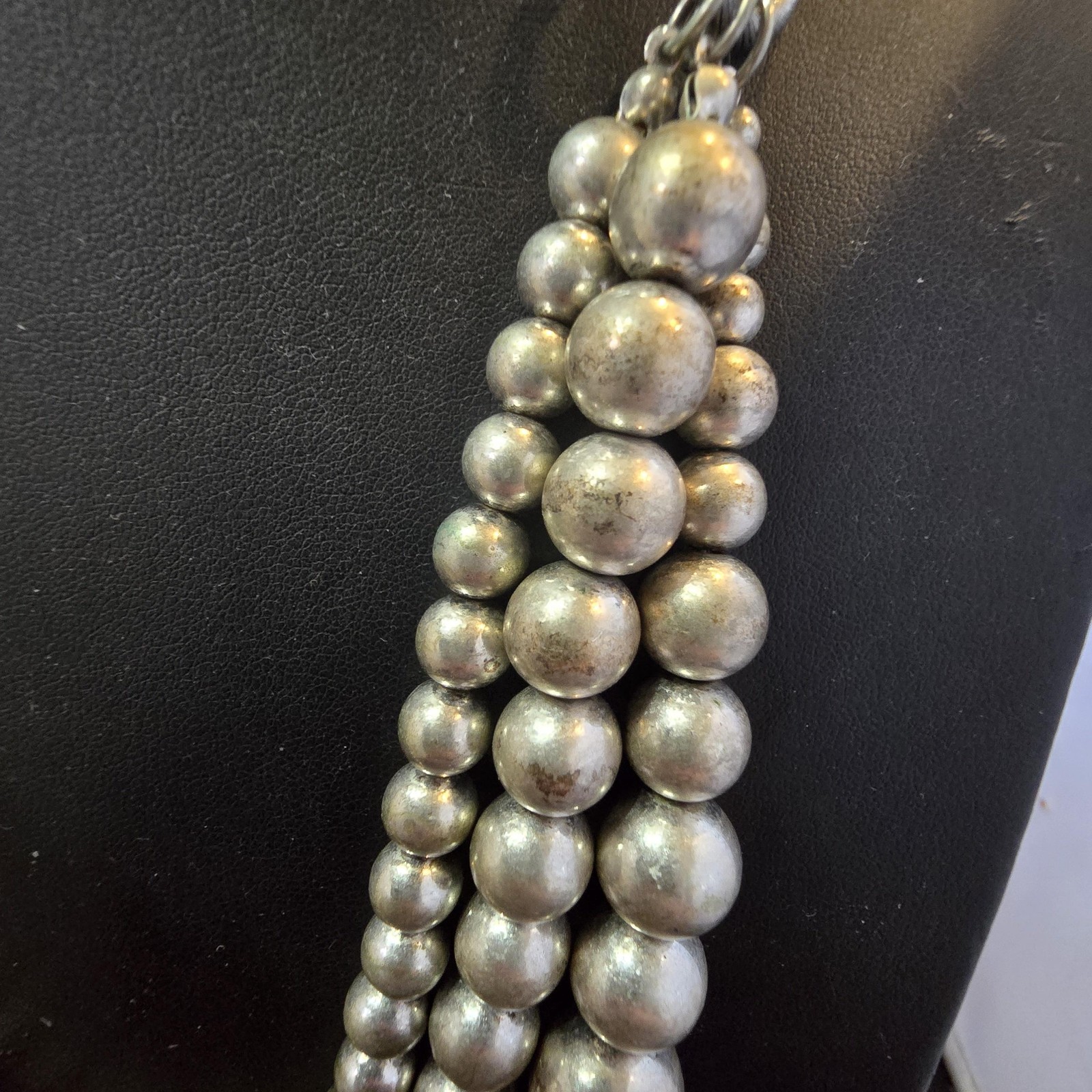 Necklace Silver Layered Beaded Statement Chain Toggle Closure Chunky Womens