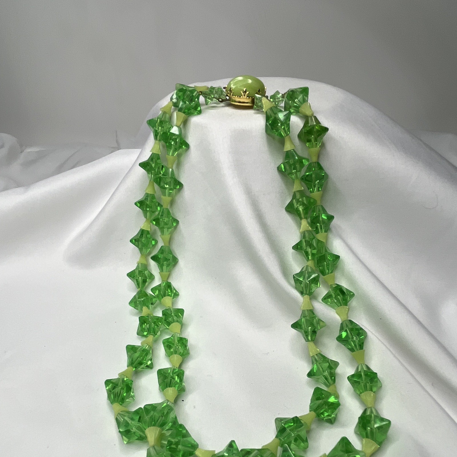 West Germany Green Plastic Beaded Necklace~Signed~ 10 inches Two-Strand