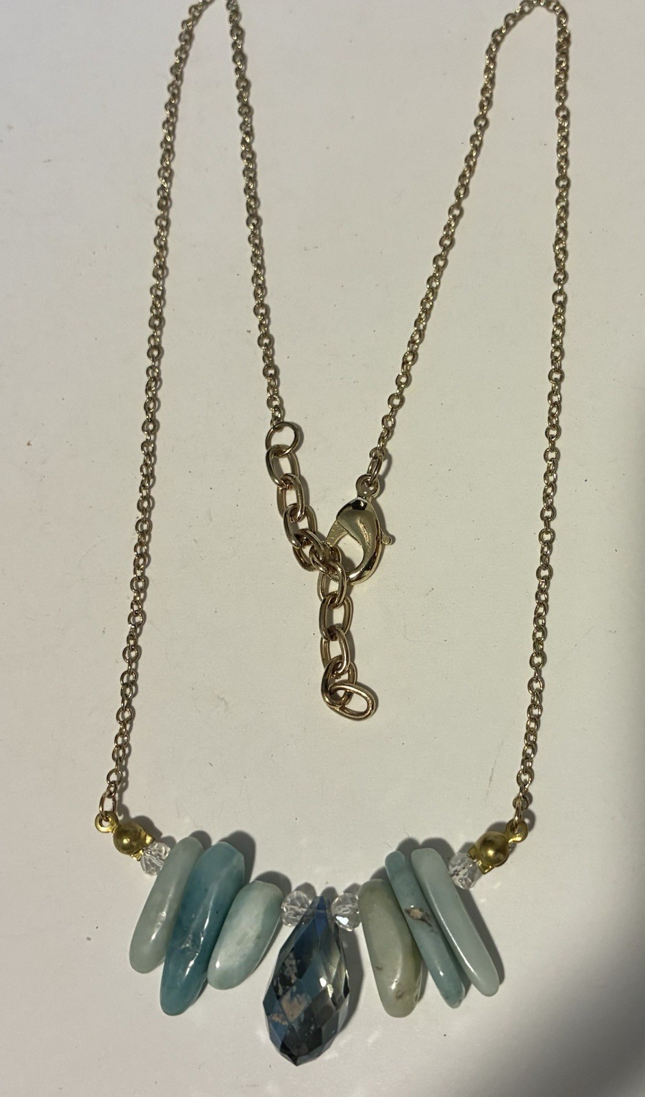 Vintage 18” Gold Tone Necklace Chain Blue/Green Stones