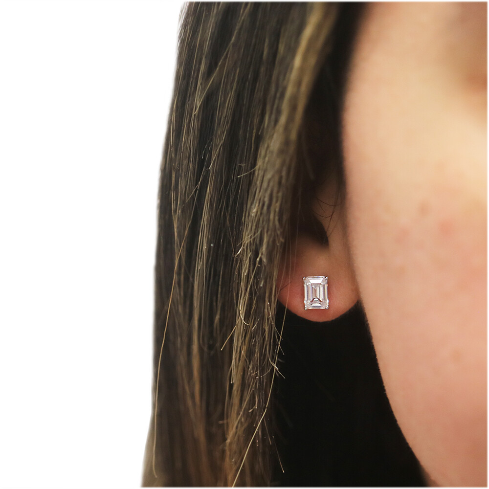 925 Sterling Silver Lab Created 2.00CTTW Emerald Cut CZ Stud Earrings 7x5MM