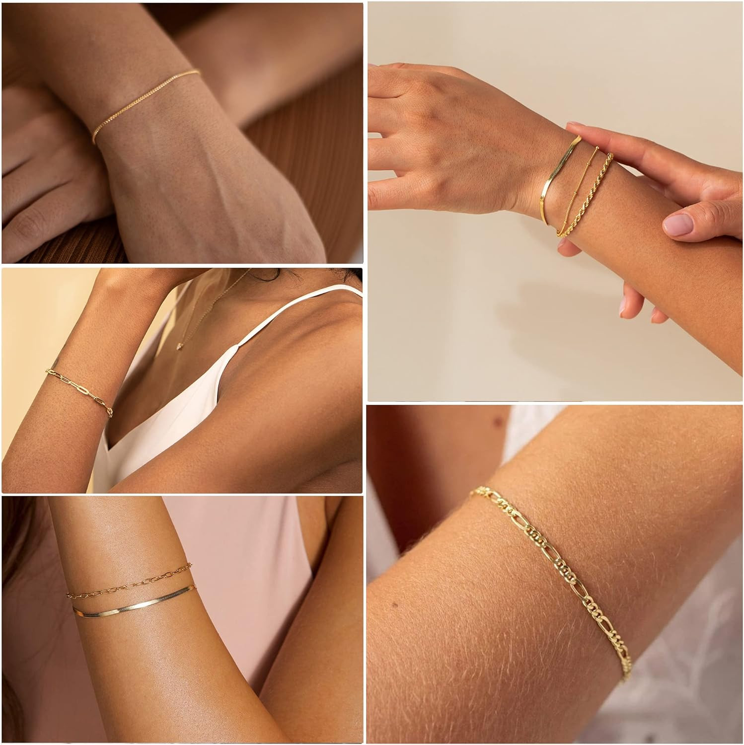 Gold Bracelets for Women Waterproof, 14K Real Gold Jewelry Sets for Women Trendy