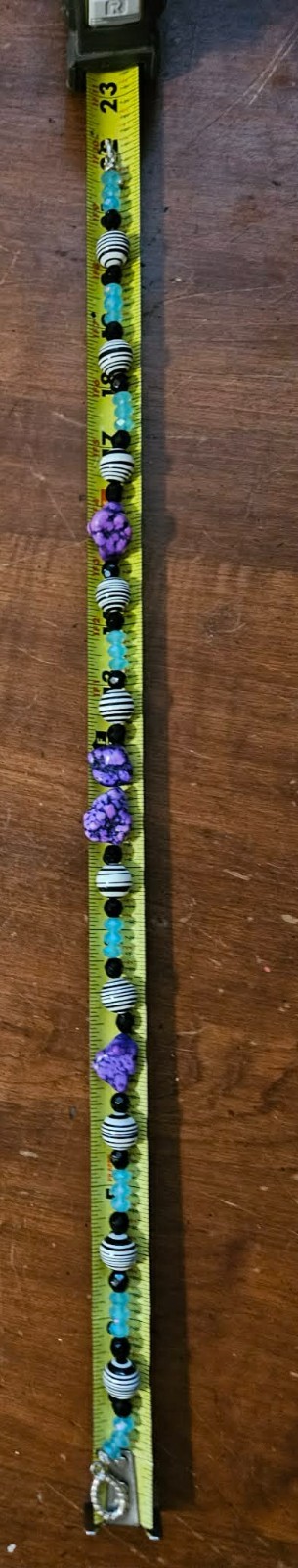 Beaded Necklace with matching bracelet black white purple light blue