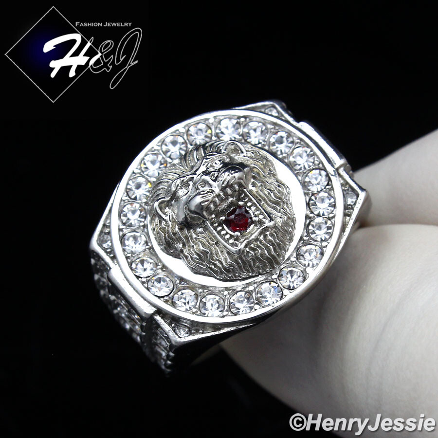 MEN’s Stainless Steel ICY BLING Cubic Zirconia Silver Lion King Face Ring*R142