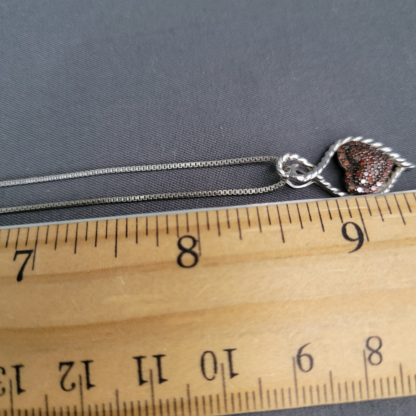925 Italy Signed Womens Silver Box Chain Necklace Heart Shaped Pendant 17 in