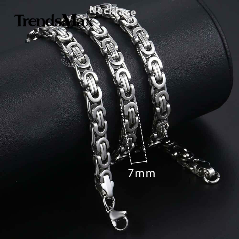 6mm Stainless Steel Flat Byzantine Link Necklace Mens Punk Chain Jewelry 18-24″