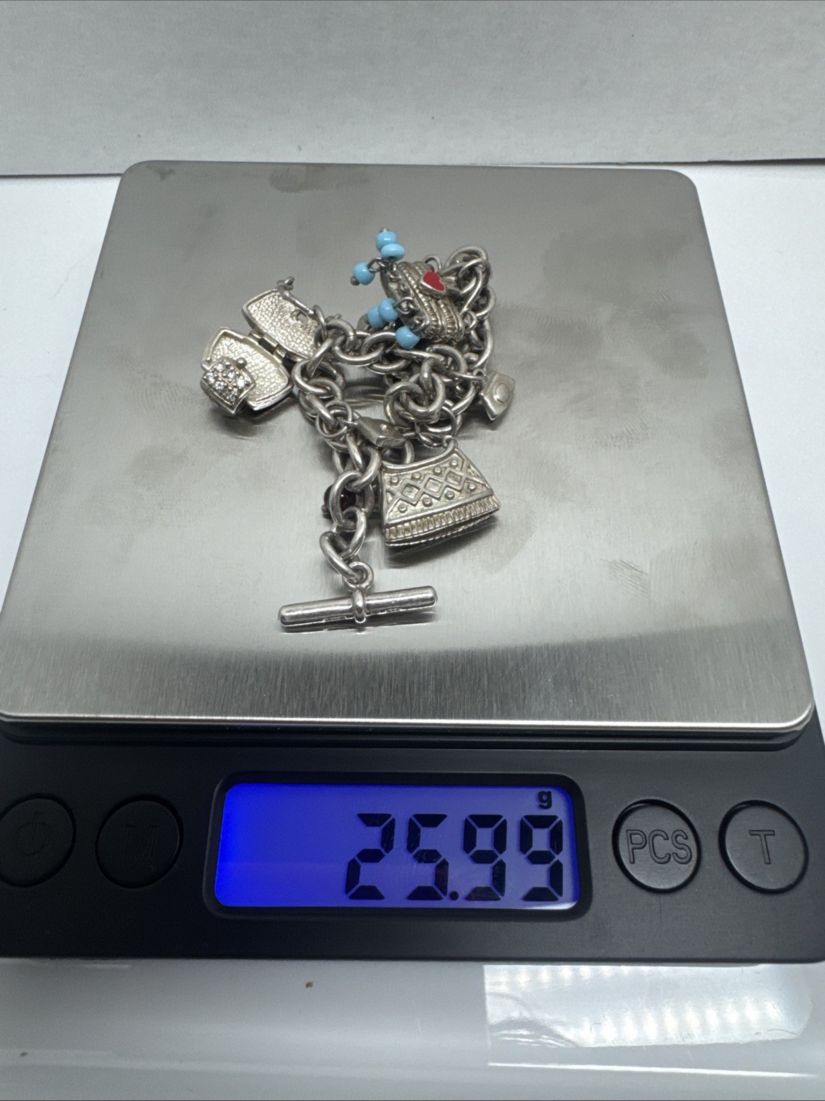 26 grams 925 Sterling silver handbag CHARM BRACELET Handbag Purses open j1-1