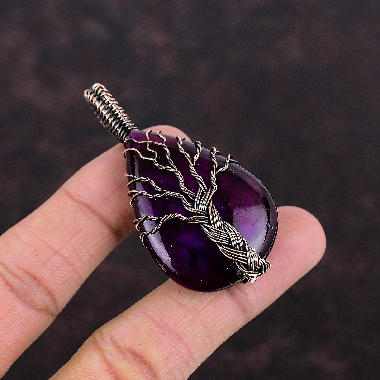 Pink Fire Labradorite Copper Friend Gift Wire Wrapped Tree Of Life Pendant 2.36″