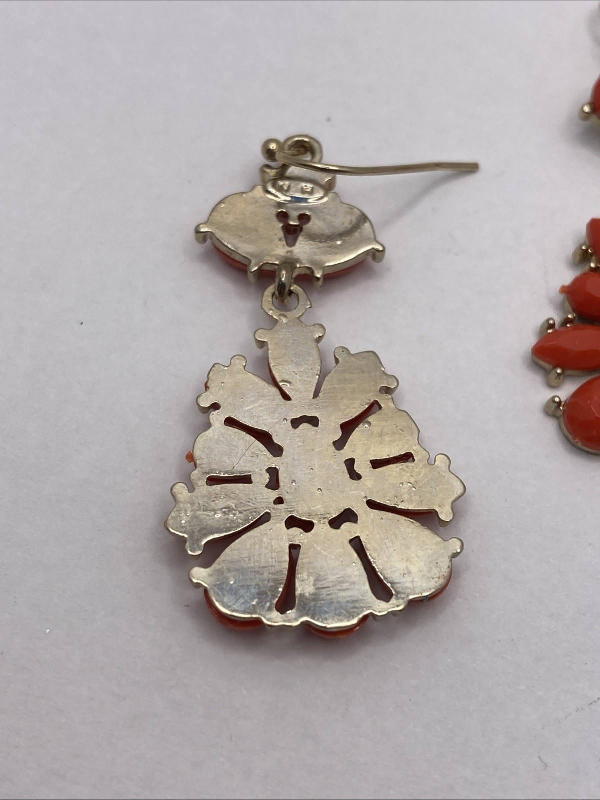 Salmon Orange Beaded Dangle Pierced Earrings Gold Tone Boho Drop