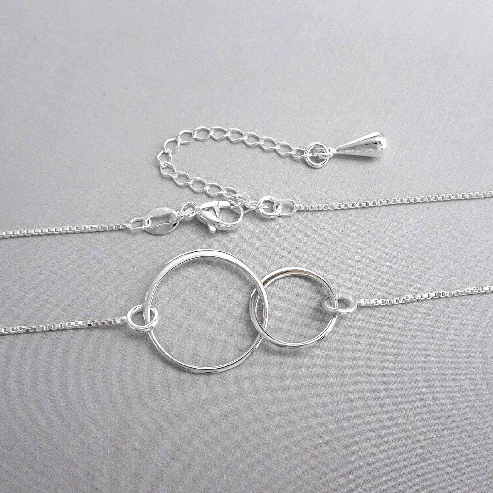 Sterling Silver Two Interlocking Circle Necklace for Women