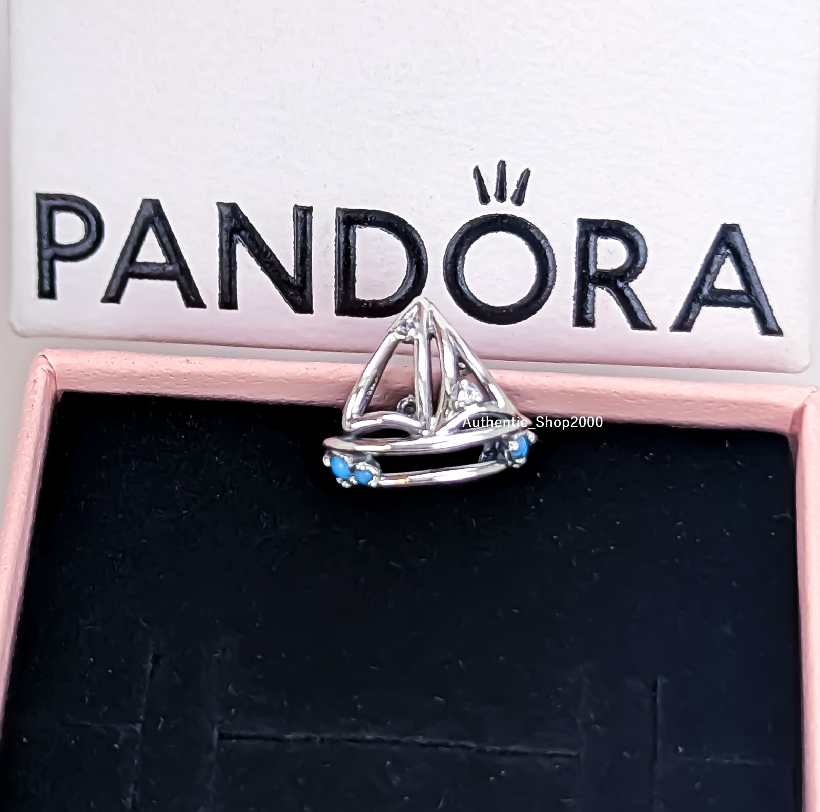 New 100% Authentic PANDORA 925 Ale Silver Blue Stones Sailboat Charm 793905C01