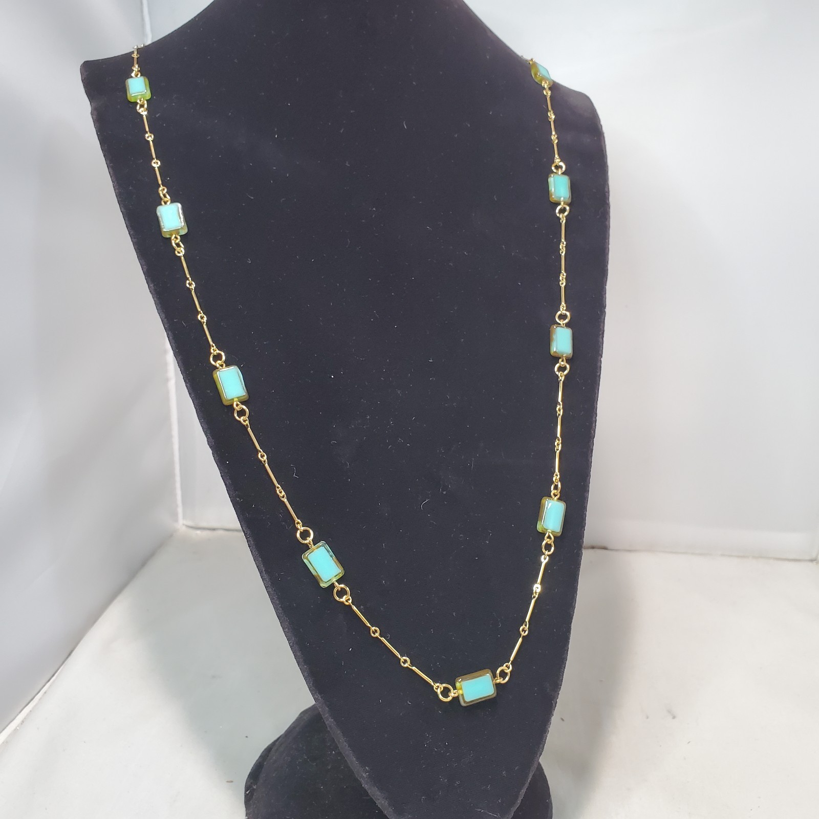 Banana Republic Gold-tone chain necklace rectangular turquoise-colored stone.NWT