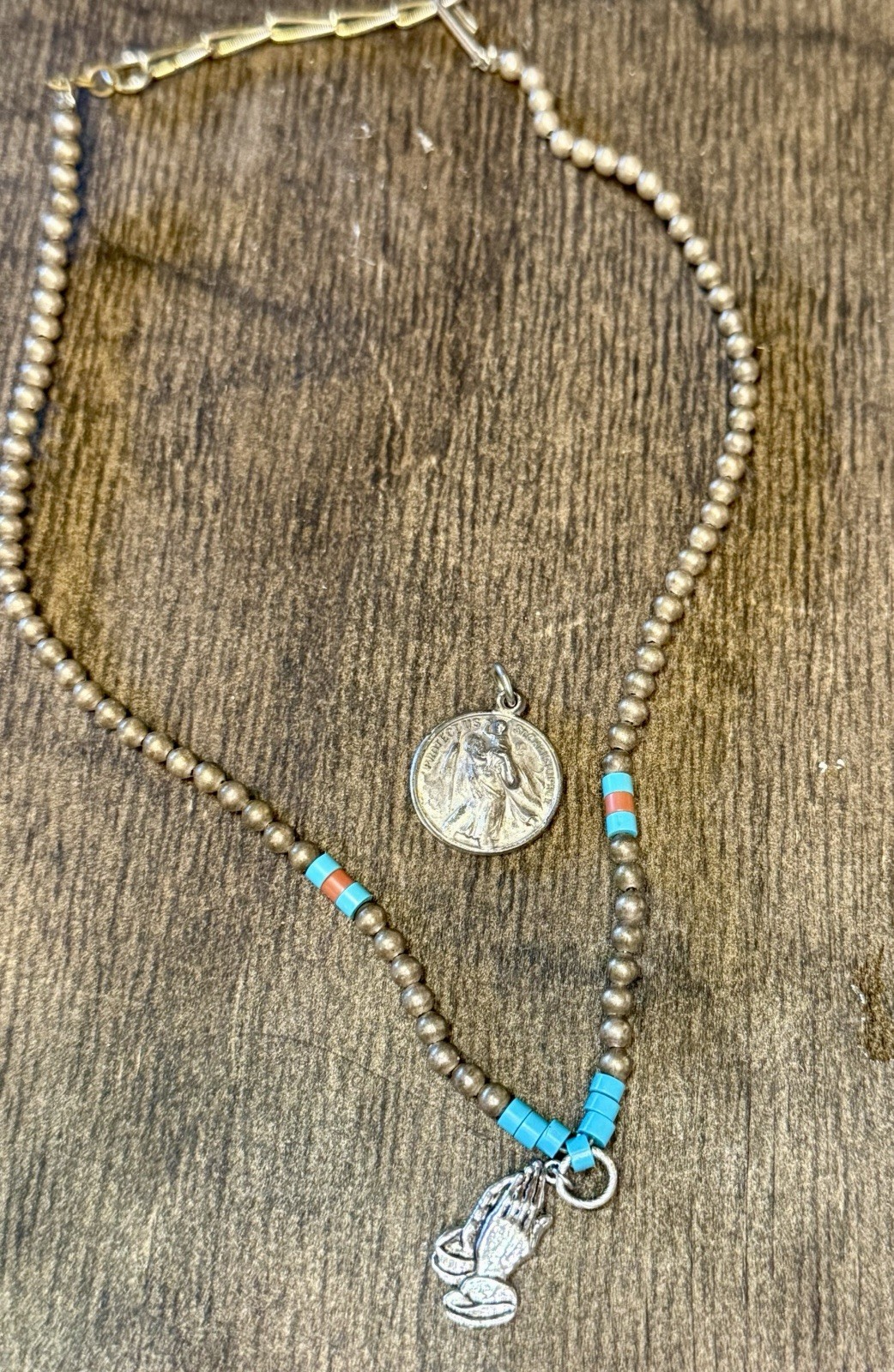 Religious Lot Southwest style Ball Chain Necklace Catholic Round Medallion Charm