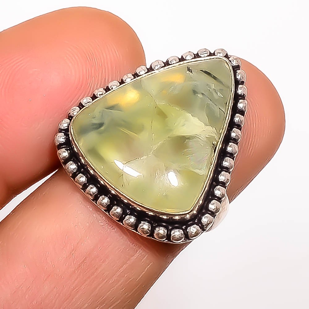 Natural Prehnite Gemstone 925 Silver Plated Ring s.7 TR7508-1417