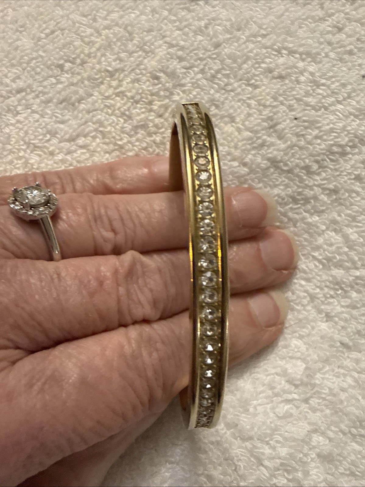 Fossil Brand Gold tone latch closure bangle with white stones