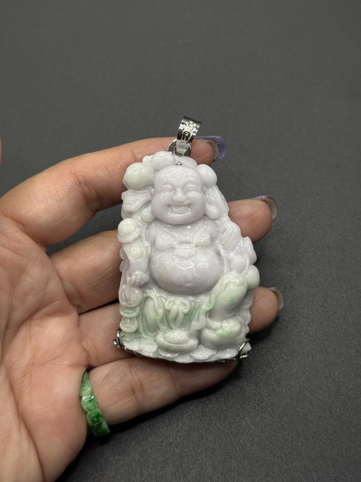 Maitreya laugh buddha Natural Jade natural color Pendant Phật Di Lạc