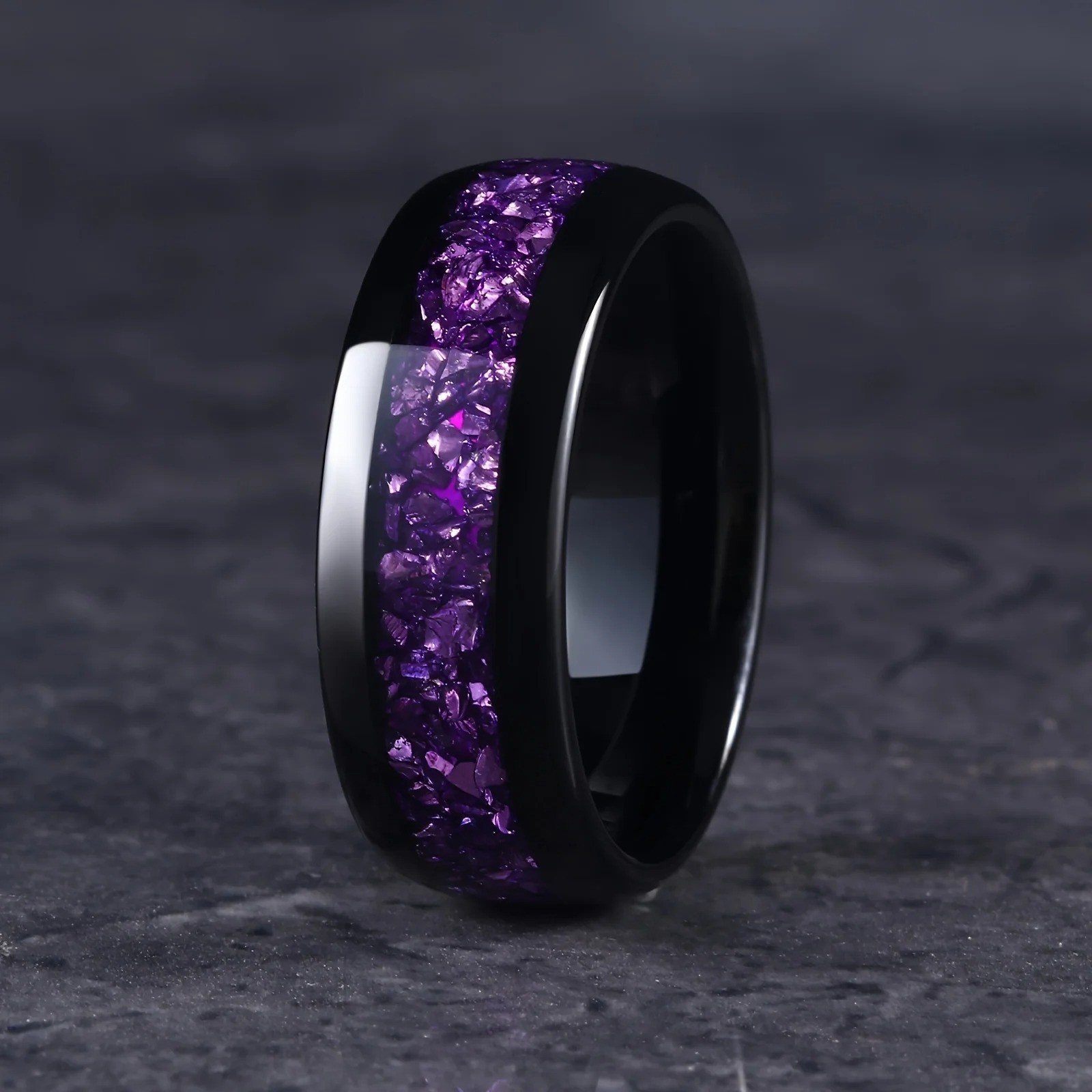 Mens Stainless Steel Deer Forest Ring 8mm Black Wedding Band Hunter Outdoor Ring