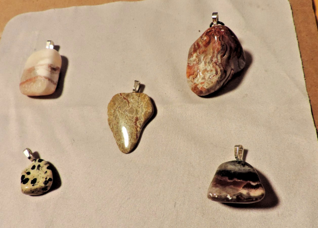 rock lot of 5 necklace pendants polished mixed types of rocks lot stone gem #4