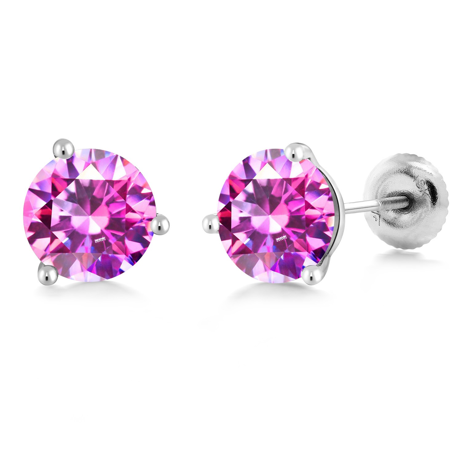 18K White Gold Martini Studs Set with Round Fancy Purple Zirconia