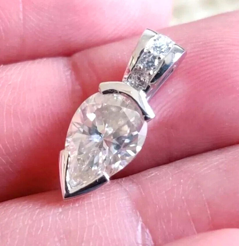 2.20 Ct Certified Pear Shape White Diamond Solitaire Pendant in 14k White Gold