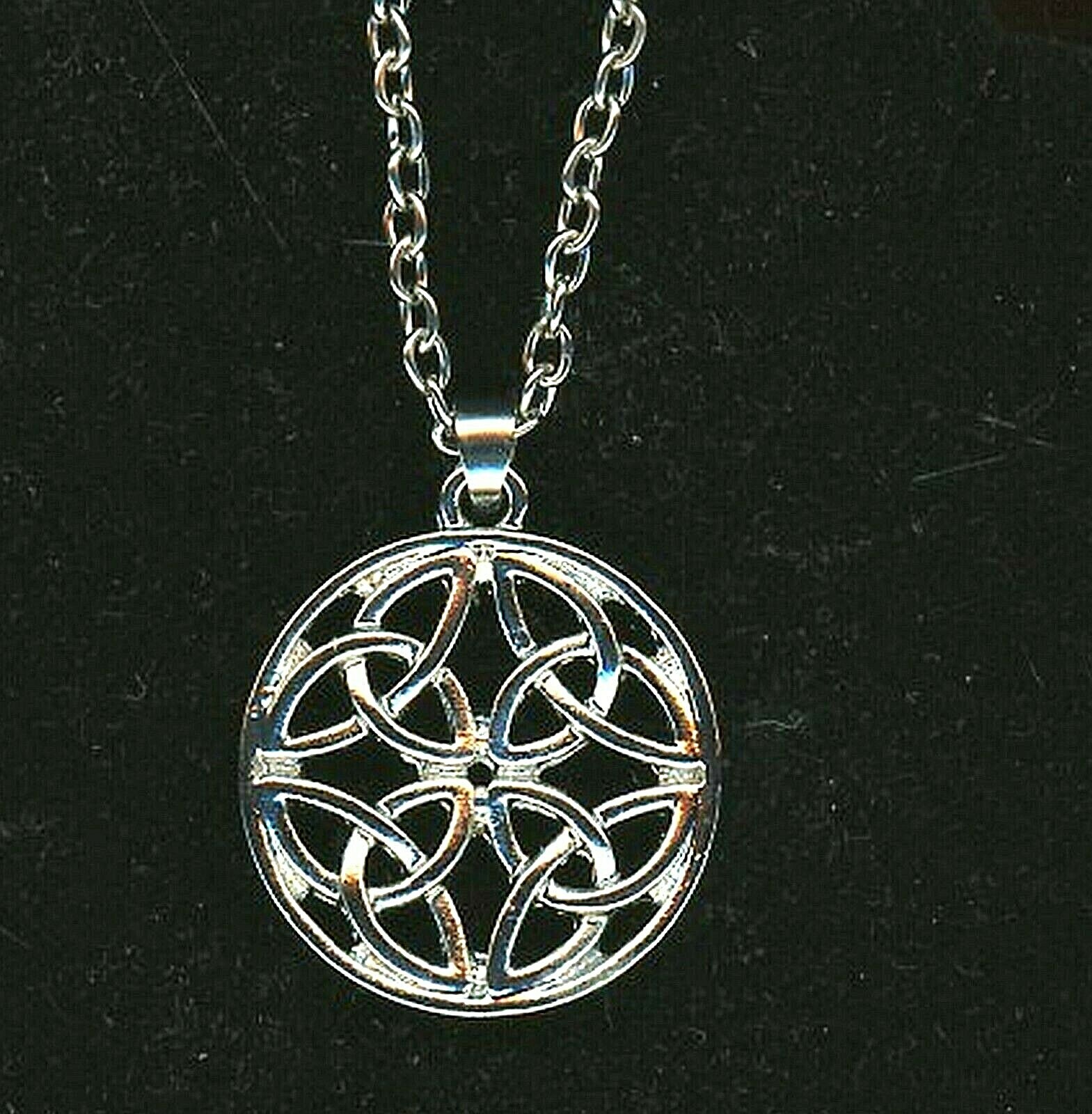 Celtic Knot Pentagon Pendant 7/8″ W Silver Plated Necklace 11″ Drop in U.S. New