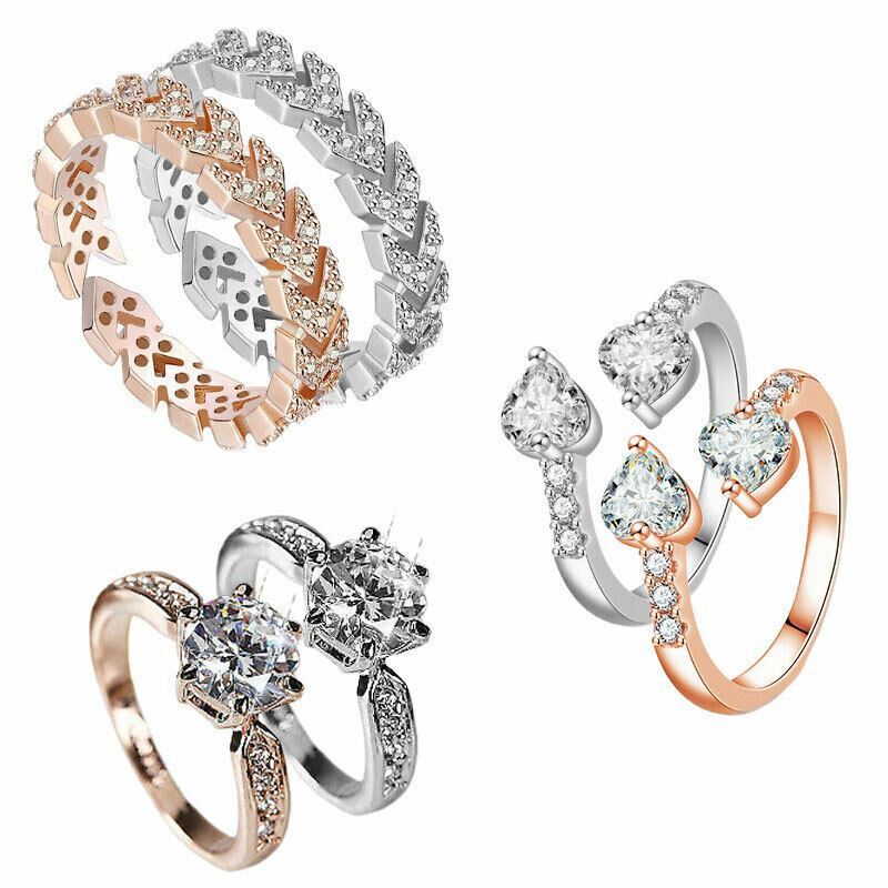 Adjustable Ring Silver Plated Rose Gold Women Girls Jewellery Gifts UK