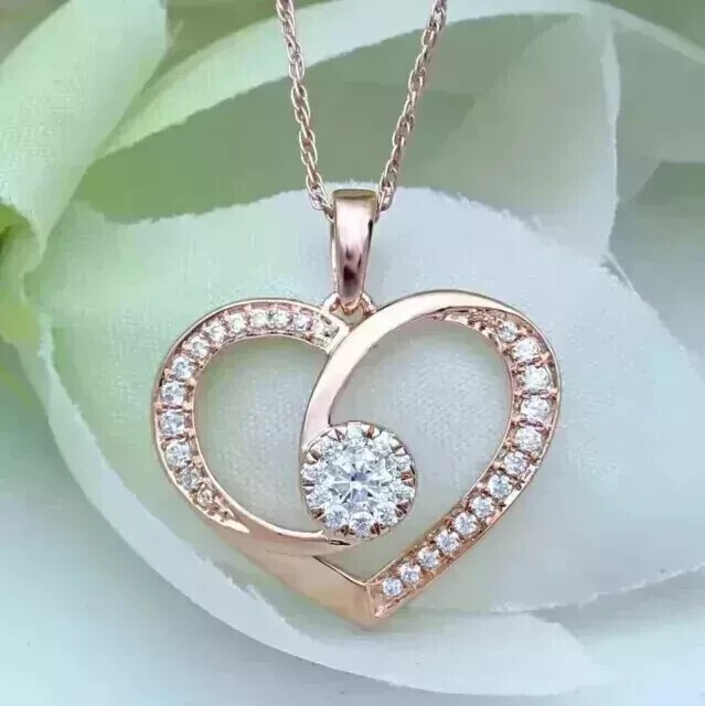 2.20Ct Round Cut Simulated Diamond Women’s Heart Pendant In 14K Rose Gold Plated