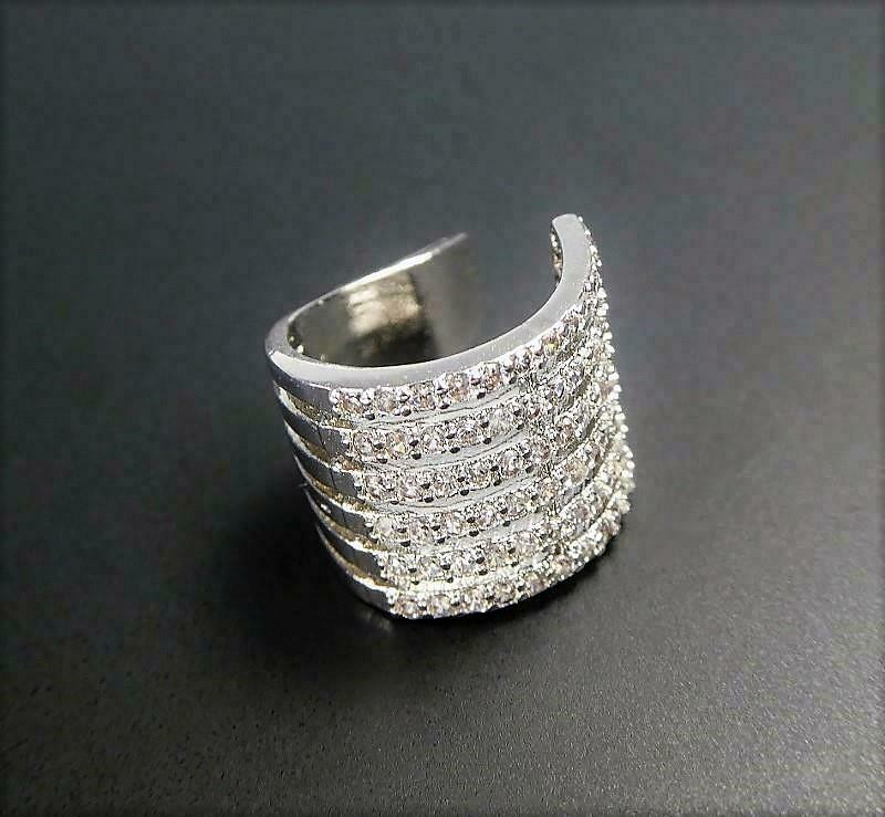 SINGLE SIDE Silver or Gold CZ Pave Lines Stripes Earring Ear Cuff Non Piercing