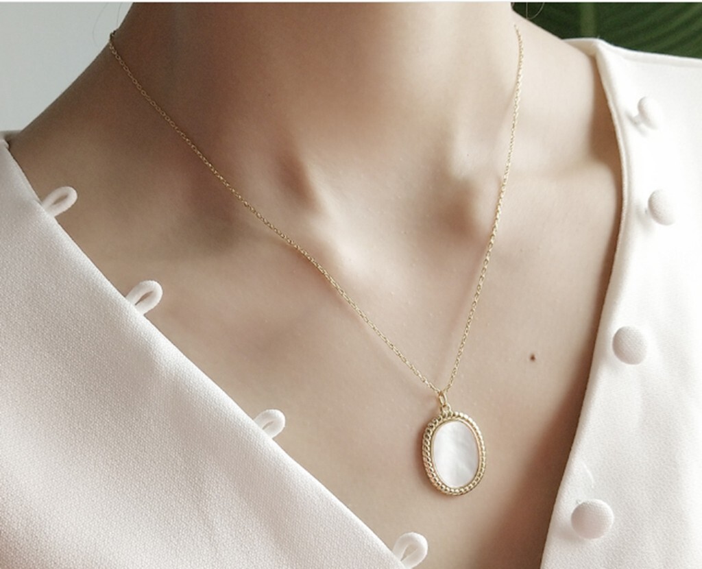 Fashion Women Girl 925 Sterling Silver Baroque Oval Seashell Necklace 19-22″