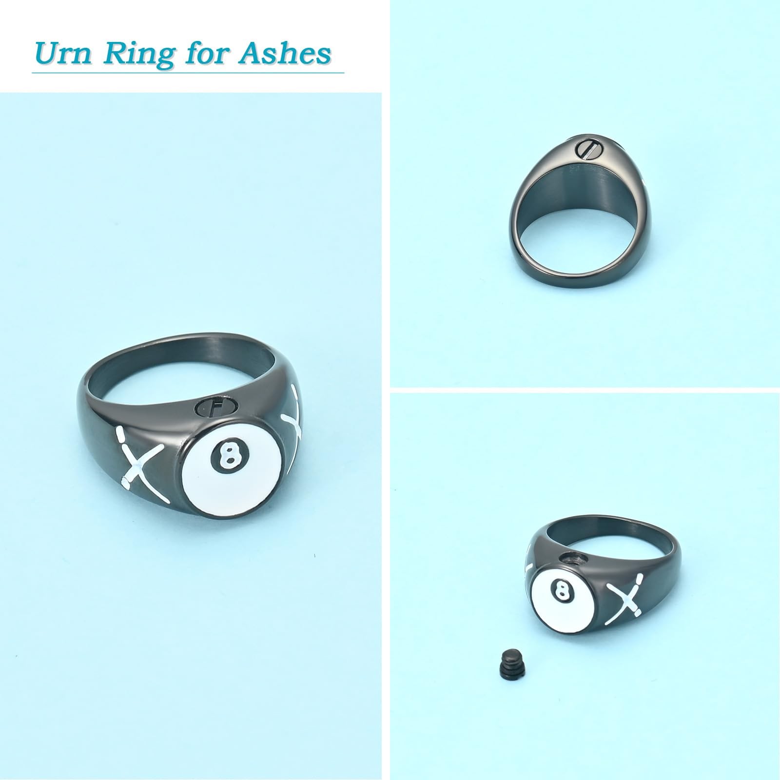No. 8 Billiard Cremation Rings for Ashes Cremation Jewelry Stainless Steel Me…