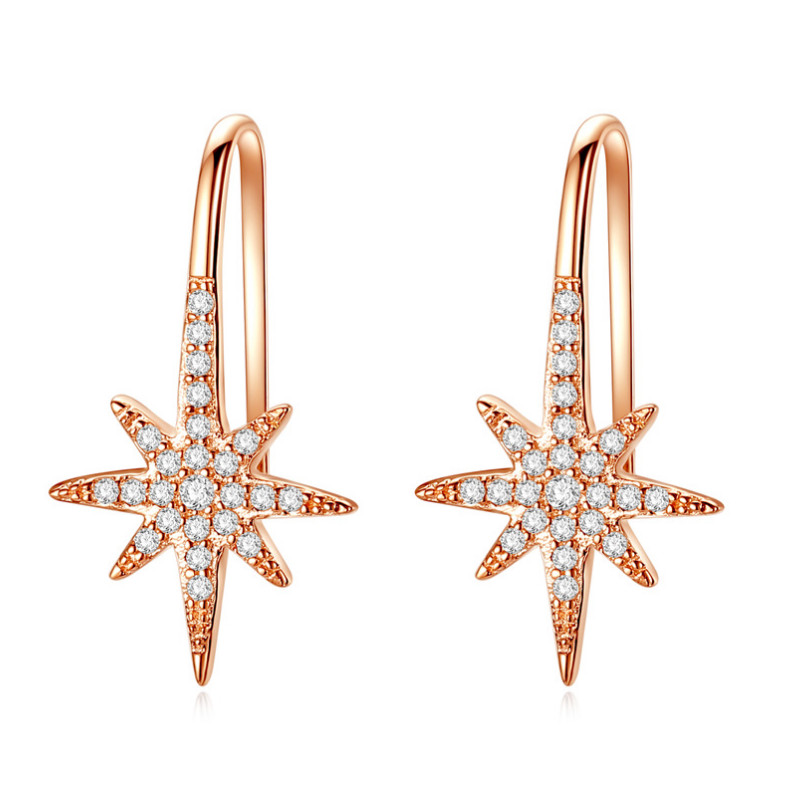 925 Sterling Silver Cz North Star Starburst Hook Stud Earrings 12x19mm Gift I119