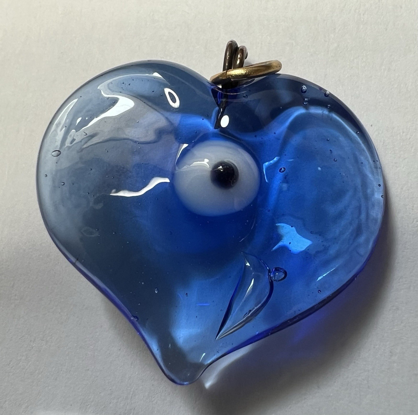 Blue Glass Heart Pendant Charm Evil Eye Center Design