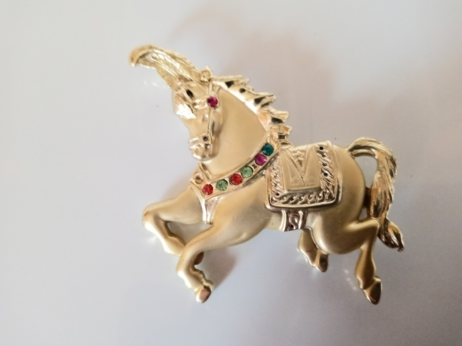 Fashion Jewelry 2-1/4 inch long horse pin gold tone circus horse MAKE OFFER #DJD