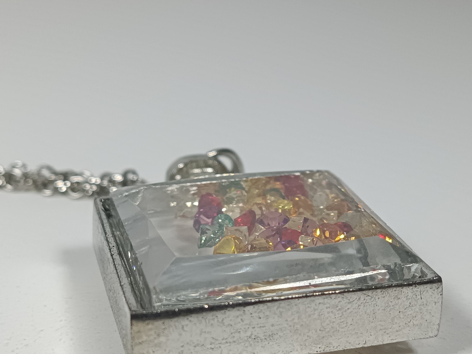 Multicoloured Crystal Silver Tone Necklace Pendant