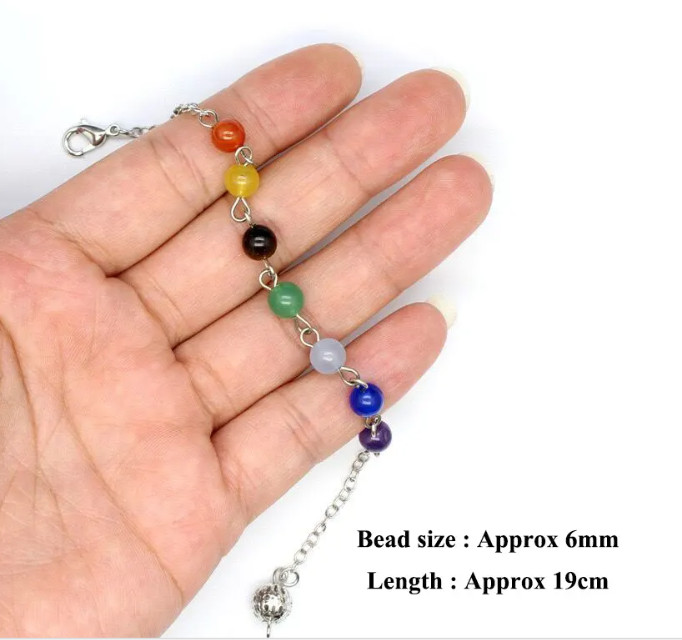 20pcs stainless steel Pendulums Chains with Lobster Claw 7 Chakra Stone Bead