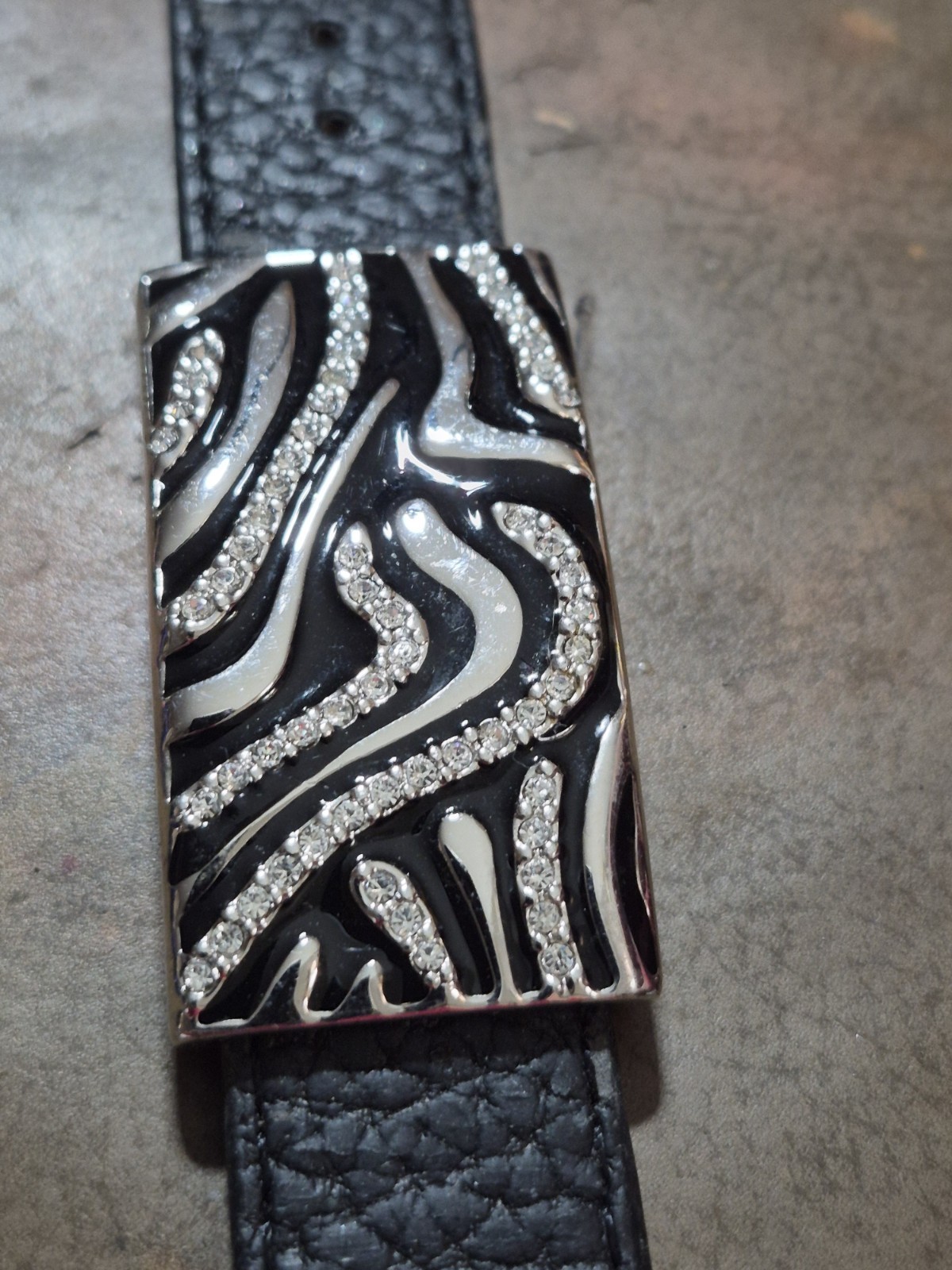 Lia Sophia Fierce Zebra Bracelet Black Enamel Silver Tone Rhinestone Crystal