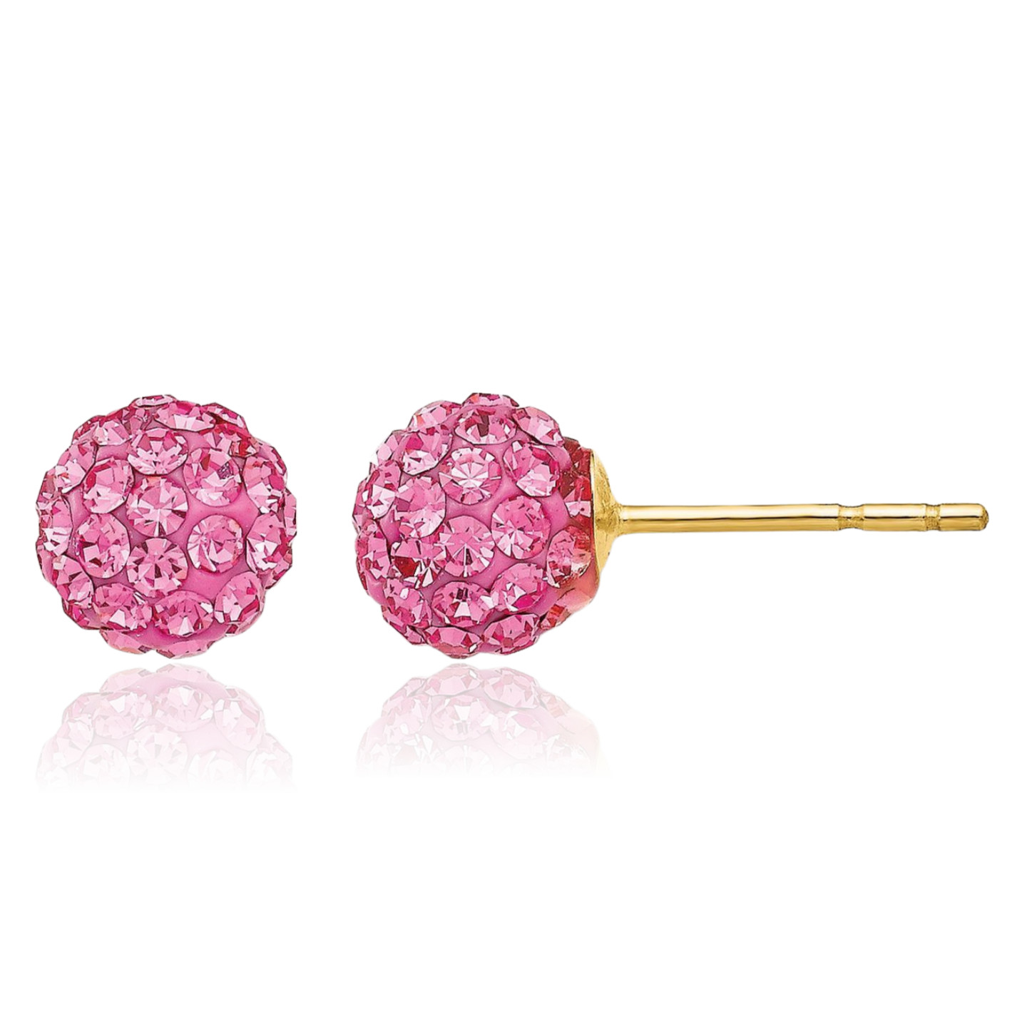 14K Solid Yellow Gold Rose Crystal Medium Ball Stud Earrings 6mm 1/4 inch Round