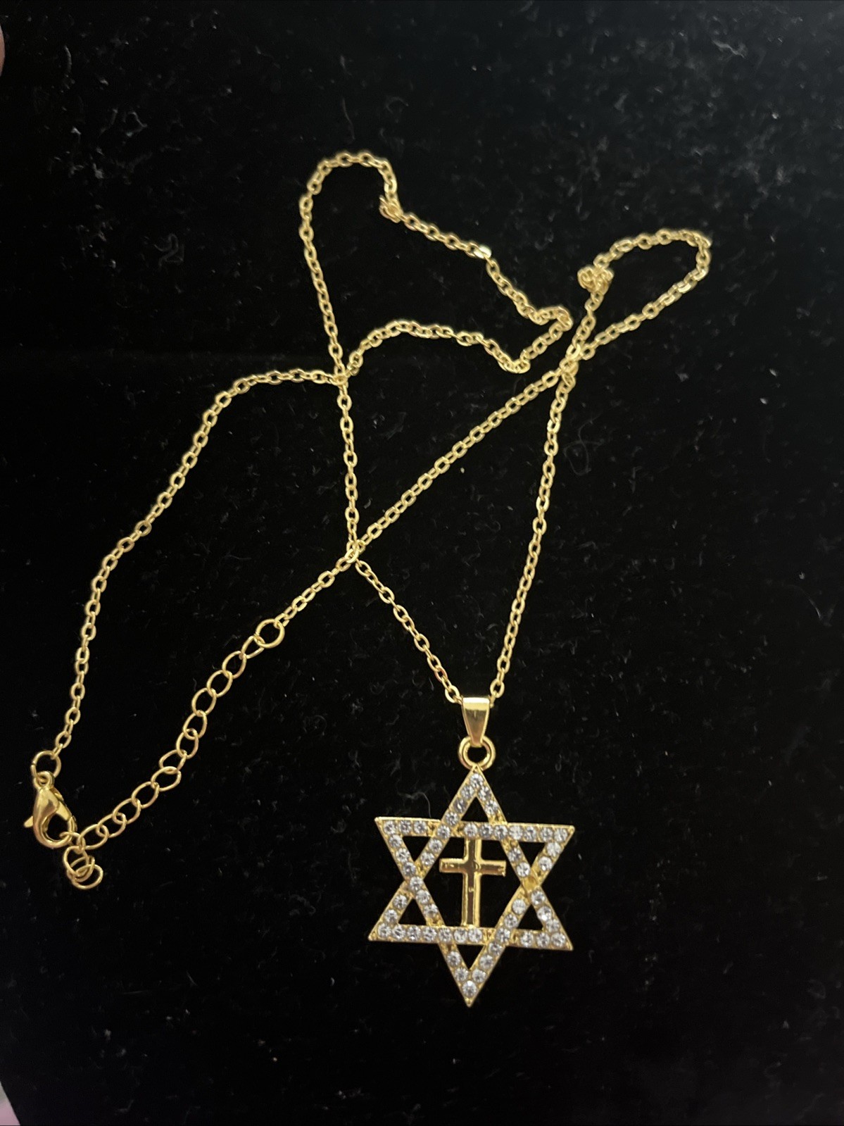 Jewish star religious cross gold rhinestone necklace fashion jewelry new F/S