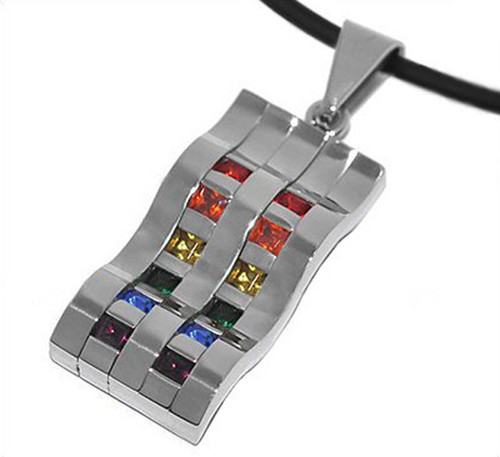 Pride Shack – Rainbow CZ Wave Pendant – Lesbian Pride Gay Pride LGBT Necklace
