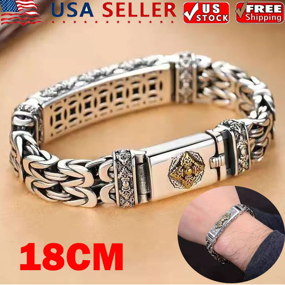 18cm Silver Plated Bangle Bracelet Chain Popular Vintage Jewelry Men’s Gift USA