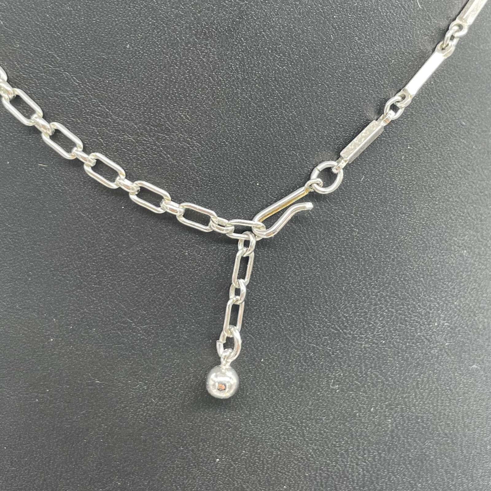 Blue Rhinestone Crystal Chain Necklace 14 to 17 Inches Hook Closure Silver Tone