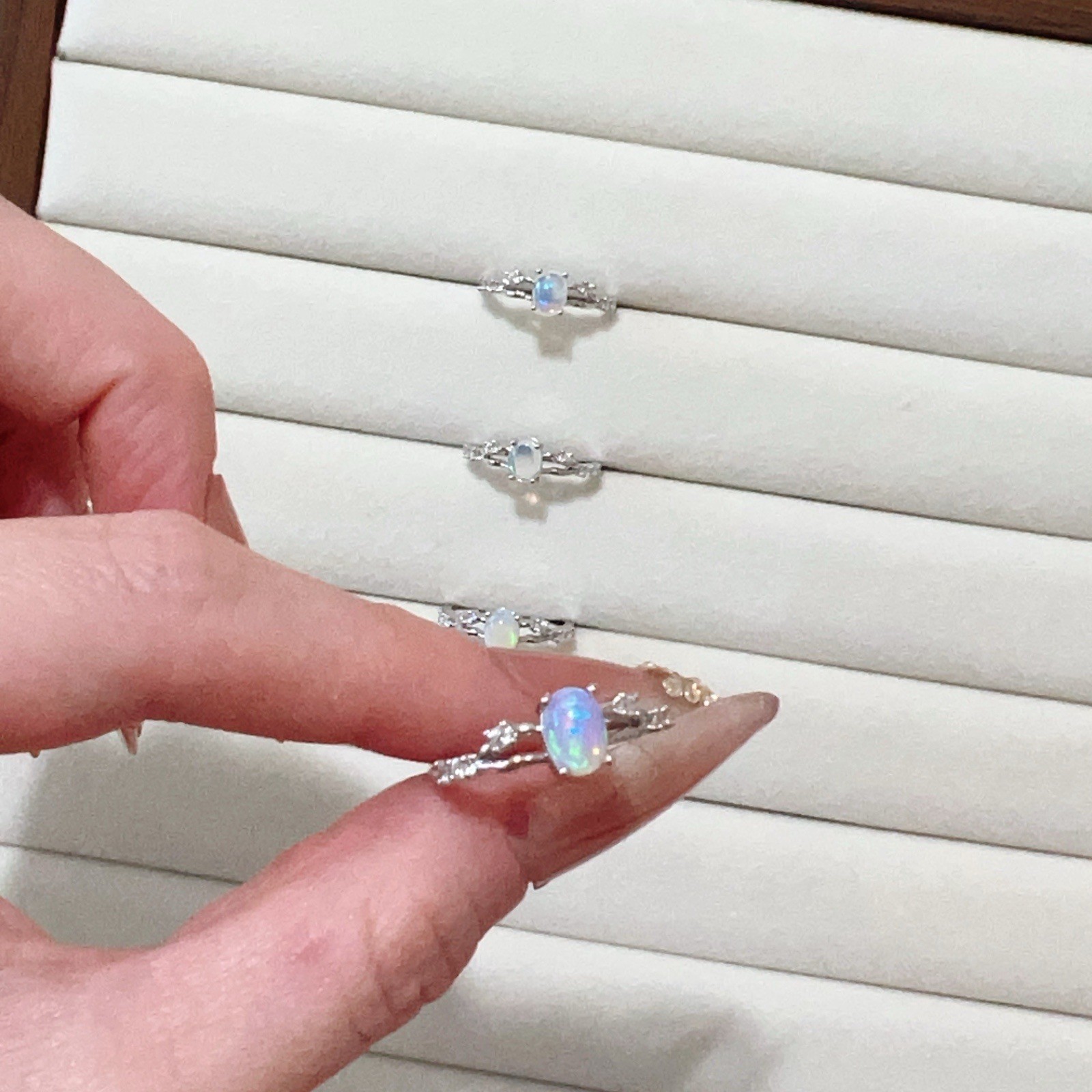 Natural Fire Opal Adjustable Ring | Silver Plated OneSize | Dainty Gemstone Ring