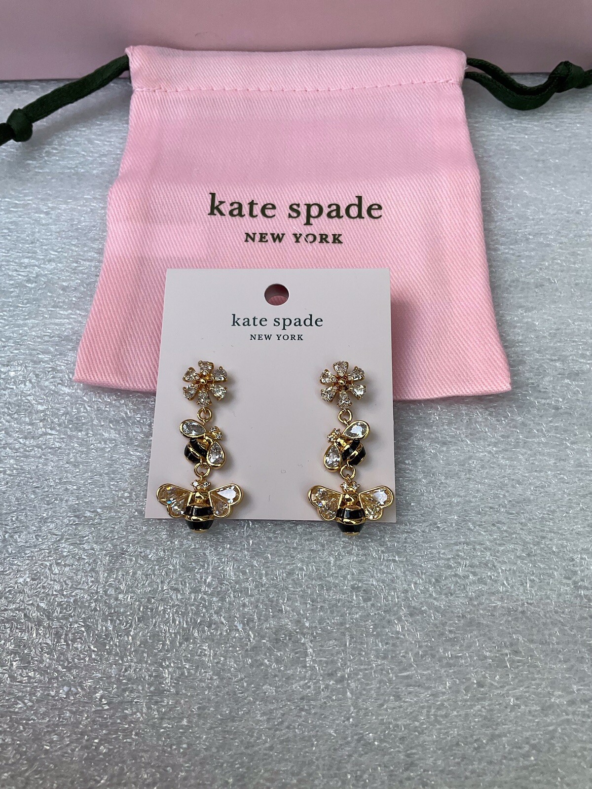 Kate Spade all abuzz 12-K Gold Plated Glass Stone Enamel bee linear Earrings