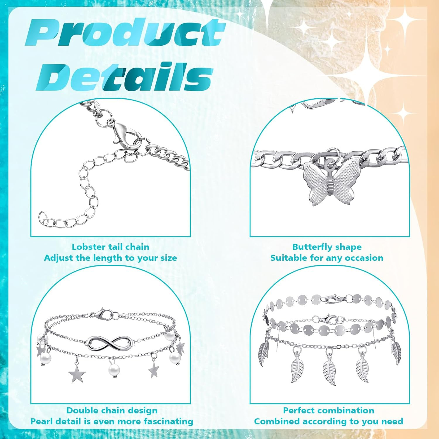 24 Pcs Anklet and Toe Ring Set for Women Girl Silver Gold Layered An…