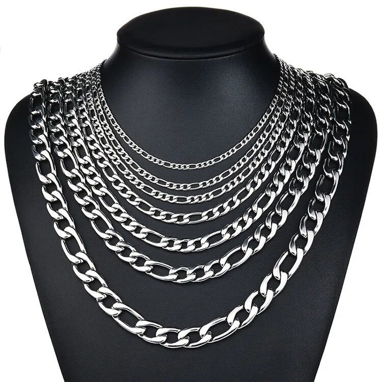 Stainless Steel Figaro Chain 16″- 30″ Necklace Men Chain 3/4/5/7/9/10/12mm