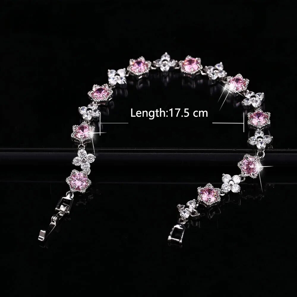 Silver Plated Cubic Zircon Green Flower Star Charm Bracelet Women Party Jewelry
