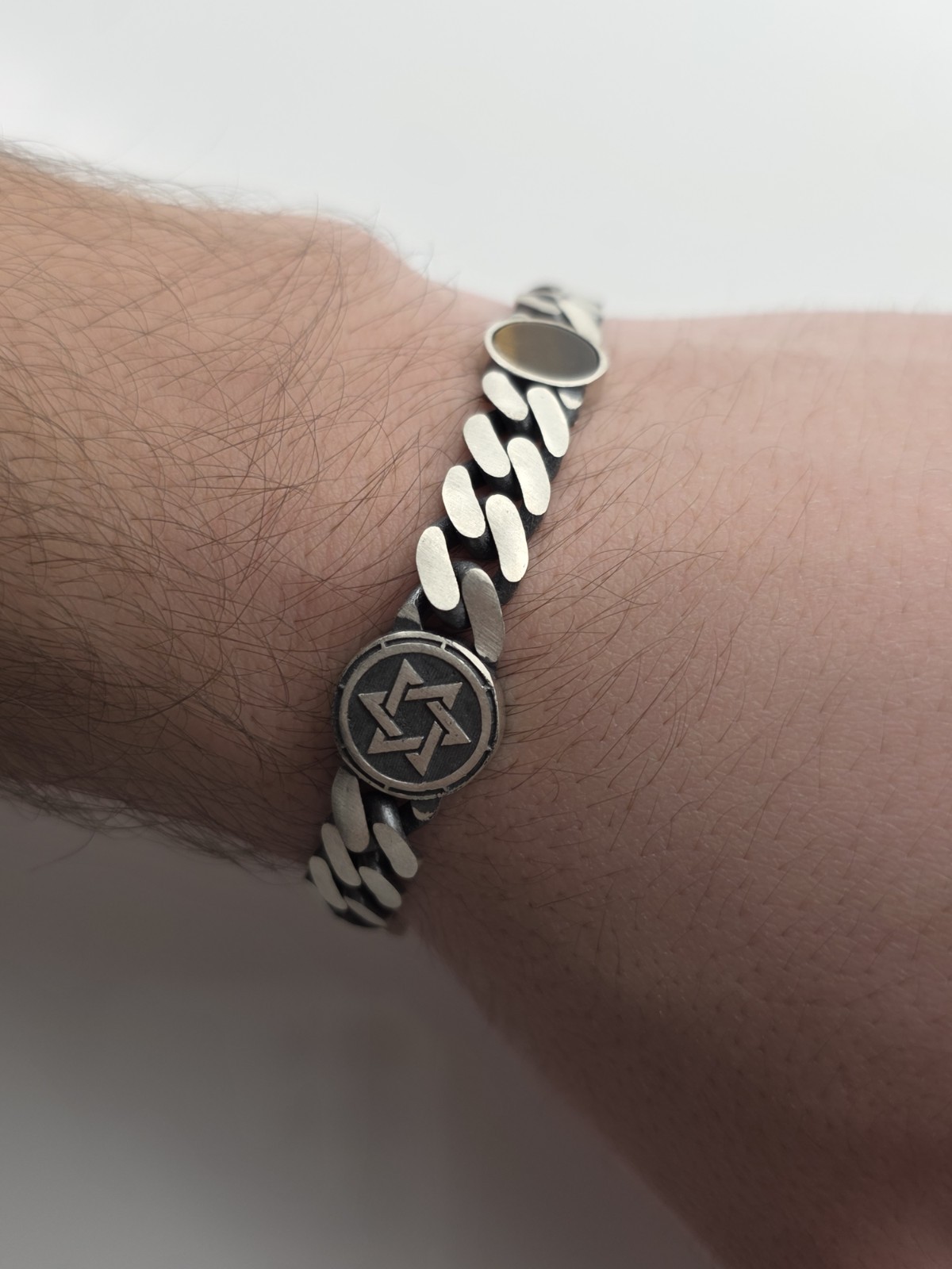 MIAMI CUBAN OXIDIZED LINK JEWISH STAR OF DAVID BRACELET STERLING SILVER 925