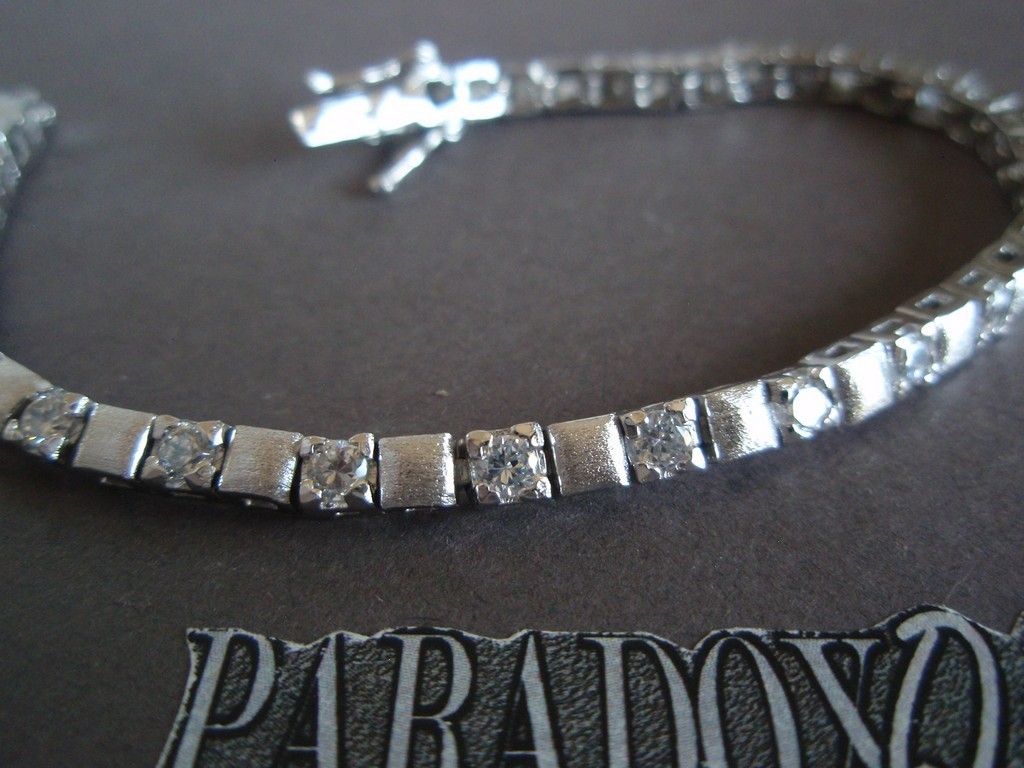GORGEOUS Sterling Silver 925 White CZ Tennis Square Links Bracelet ~ 7 in